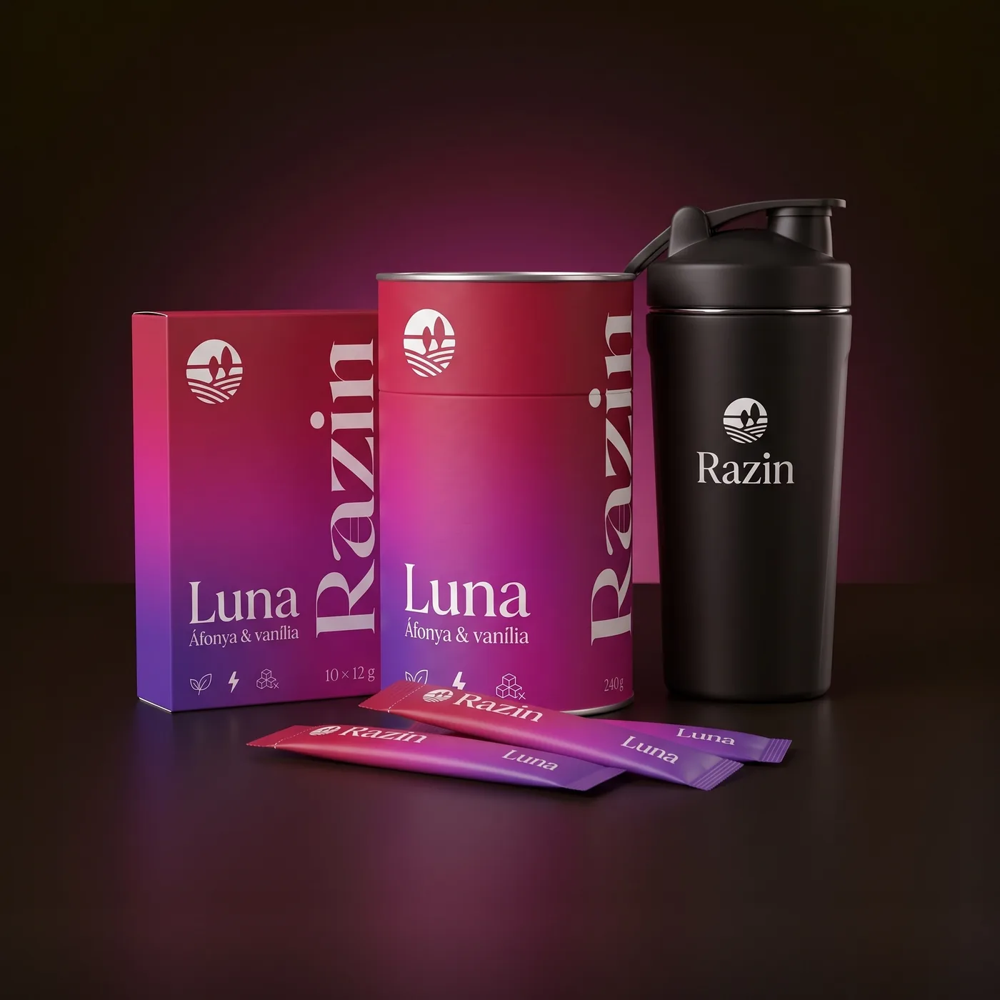 RAZIN Luna kezdőcsomag – 1 doboz, 10 tasak, prémium shaker
